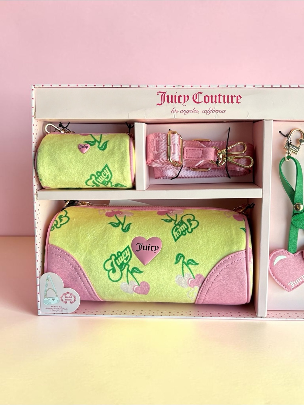 Juicy Couture Retro Cherry Gelato Mini Barrel Bag Set Yellow Coin Purse NWT✅